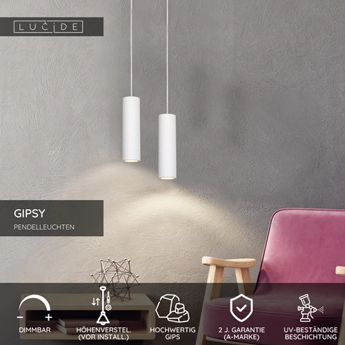 Lucide GIPSY - Pendelleuchten - Ø 7 cm - 1xGU10 - Weiß - USP